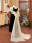 Elegant Black Birthday Flower Girl Dresses 2024 A-Line / Princess Square Neckline Puffy Short Sleeve Backless Bow Floor-Length / Long
