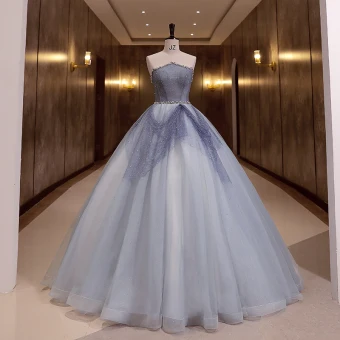 Charmant Bleu Ciel Perlage Perle Paillettes Robe De Bal 2022 Robe Boule Sans Manches Dos Nu Longue Bustier Robe De Ceremonie