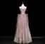 Scintillantes Haut de Gamme Rougissant Rose Faux Diamant Paillettes Robe De Soirée 2025 Princesse Bustier Sans Manches Dos Nu Longue Soirée Robe De Ceremonie
