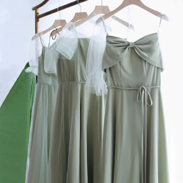 Modest / Simple Sage Green Bridesmaid Dresses 2023 A-Line / Princess Short Sleeve Backless Floor-Length / Long Bridesmaid Dresses