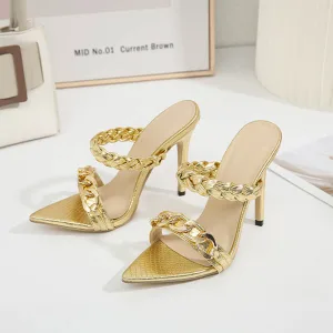 Sexy Gold Street Wear Summer Womens Sandals 2022 11 Cm Stiletto Heels Open Peep Toe Sandals High Heels