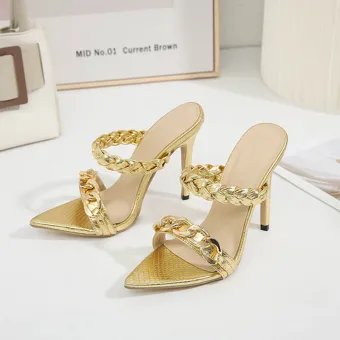 Sexy Doré Vêtement De Rue Été Sandales Femme 2022 11 Cm Talons Aiguilles Peep Toes Bout Ouvert Sandales Talons Hauts
