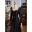 Elegant Black Winter Lace Prom Dresses 2024 A-Line / Princess Square Neckline Rhinestone Long Sleeve Backless Floor-Length / Long Prom Formal Dresses