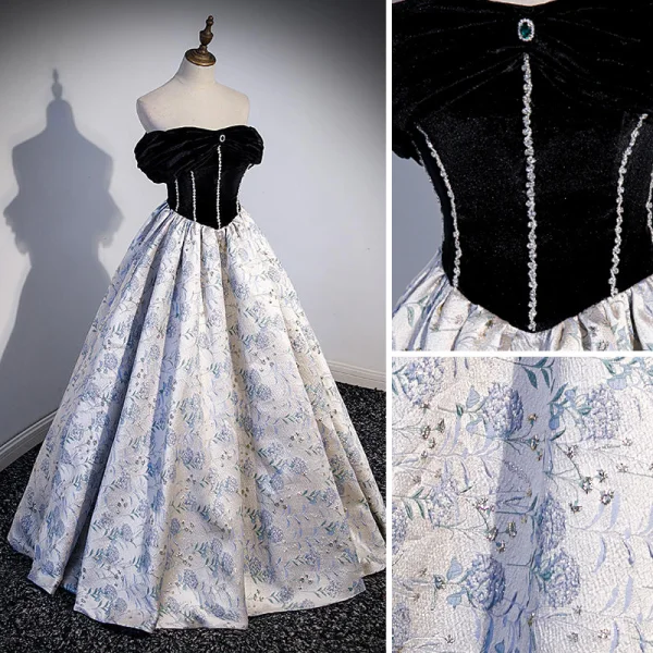 Chic / Beautiful Black Rhinestone Prom Dresses 2022 Ball Gown Strapless Sleeveless Backless Floor-Length / Long Prom Formal Dresses