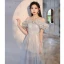 Sparkly Grey Glitter Sequins Prom Dresses 2023 A-Line / Princess Scoop Neck Ruffle Short Sleeve Backless Floor-Length / Long Prom Formal Dresses