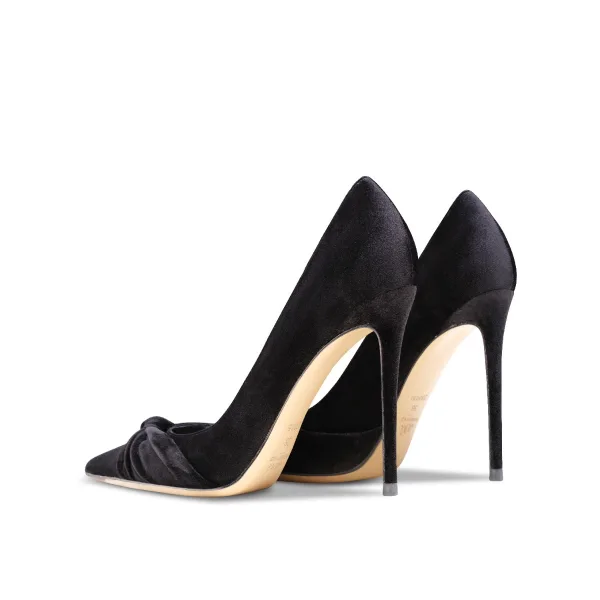 Fashion Black Office OL Leather Suede Pumps 2023 10 cm Stiletto Heels Pointed Toe Pumps High Heels