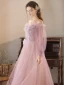 Schöne Lavendel Pailletten Ballkleider 2024 A Linie Off Shoulder Lange Ärmel Rückenfreies Lange Ball Festliche Kleider