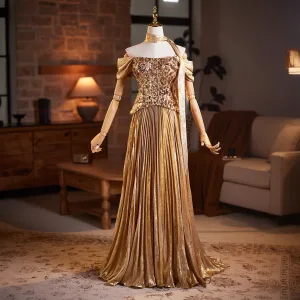 Charmant Doré Paillettes Robe De Bal 2026 Princesse De L Épaule Manches Courtes Dos Nu Longue Promo Robe De Ceremonie