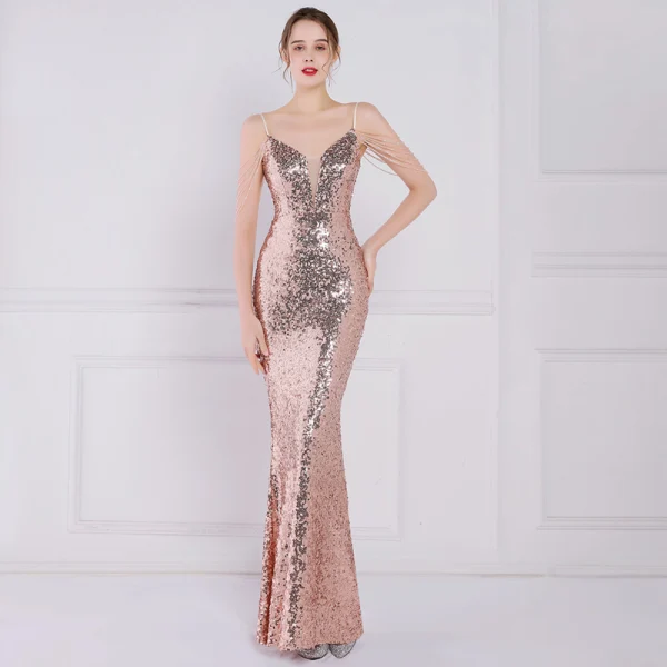 Scintillantes Blanche Laser Paillettes Robe De Soirée 2022 Trompette / Sirène Bretelles Spaghetti Sans Manches Dos Nu Perlage Longue Soirée Robe De Ceremonie