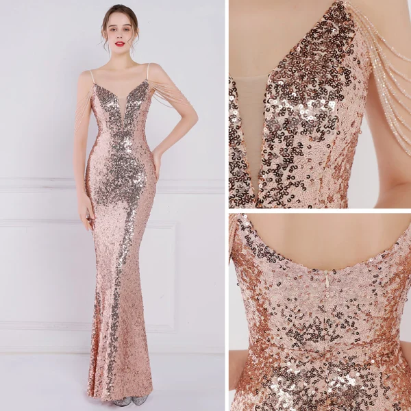 Scintillantes Blanche Laser Paillettes Robe De Soirée 2022 Trompette / Sirène Bretelles Spaghetti Sans Manches Dos Nu Perlage Longue Soirée Robe De Ceremonie