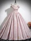 Elegant Beige Lace Flower Bow Satin Prom Dresses 2024 Ball Gown Square Neckline Sleeveless Backless Floor-Length / Long Prom Formal Dresses