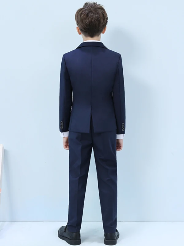 Navy Blue Long Sleeve Boys Wedding Suits 2022 Wedding Coat Pants Shirt Tie Vest