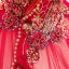 Élégant Rouge Perle Paillettes En Dentelle Fleur Robe De Bal 2022 Robe Boule Col Haut Manches Longues Dos Nu Longue Promo Robe De Ceremonie