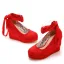 Romain Rouge Daim Soirée Chaussures Femmes 2023 Bride Cheville 11 cm Compensées À Bout Rond Chaussures Femmes