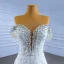 Luxe Blanche Fait main Perlage Faux Diamant Perle Paillettes Robe De Mariée 2022 Trompette / Sirène De l'épaule Manches Courtes Dos Nu Cathedral Train Mariage