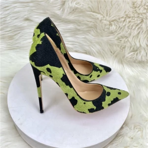 Chic Beautiful Green Camouflage Prom Pumps High Heels 2023 Leather 12 Cm Stiletto Heels Pointed Toe Pumps