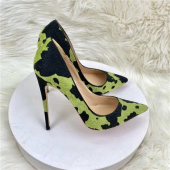 Chic Beautiful Green Camouflage Prom Pumps High Heels 2023 Leather 12 Cm Stiletto Heels Pointed Toe Pumps