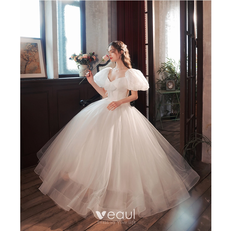 Illusion Square Neckline Lace Wedding Dress With Long Sleeves Princess Ball  a Line Elegant Gown -  Canada