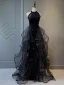 Charming Black Beading Tassel Sequins Cascading Ruffles Evening Dresses 2023 Trumpet / Mermaid Scoop Neck Sleeveless Evening Party Floor-Length / Long Formal Dresses