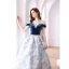 Elegant Ocean Blue Glitter Suede Prom Dresses 2022 Satin Ball Gown Off-The-Shoulder Short Sleeve Backless Floor-Length / Long Formal Dresses