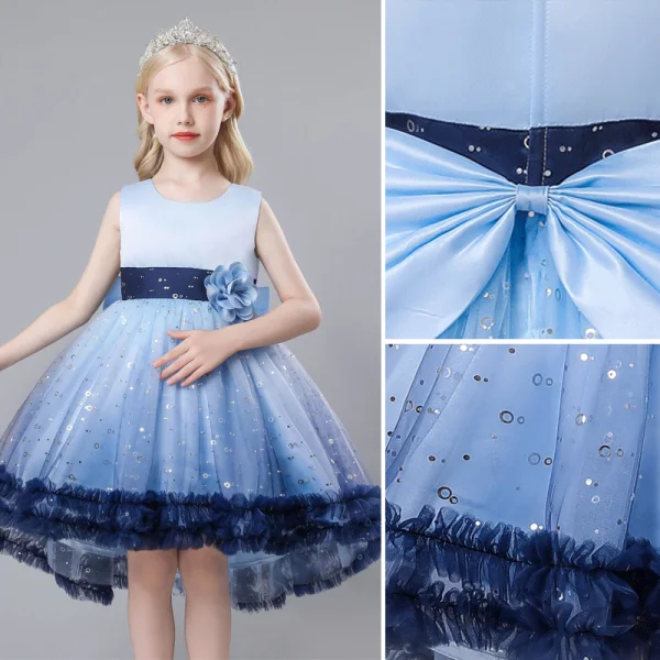 Chic / Beautiful Champagne Appliques Sequins Birthday Flower Girl Dresses 2023 A-Line / Princess Scoop Neck Sleeveless Bow Short Flower Girl Dresses