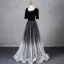 Elegante Schwarz Strass Pailletten Ballkleider 2024 A Linie Eckiger Ausschnitt Kurze Ärmel Rückenfreies Lange Ball Festliche Kleider