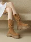 Vintage Brun Suede Gateklær Vinter Boots Dame 2024 Lær 8 cm Kilehæl Spisse Boots
