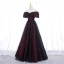Elegant Burgundy Printing Prom Dresses 2022 A-Line / Princess Off-The-Shoulder Puffy Short Sleeve Backless Floor-Length / Long Formal Dresses