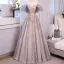 Chic / Beautiful Purple Rhinestone Printing Prom Dresses 2023 Ball Gown Scoop Neck Short Sleeve Backless Floor-Length / Long Prom Formal Dresses