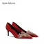 Chinese style Red Rhinestone Satin Wedding Shoes 2026 6 cm Stiletto Heels Pointed Toe Wedding Pumps