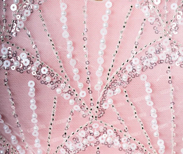 Schöne Rosa Perlenstickerei Perle Pailletten Ballkleider 2025 Ballkleid Eckiger Ausschnitt Kurze Ärmel Rückenfreies Lange Ball Festliche Kleider