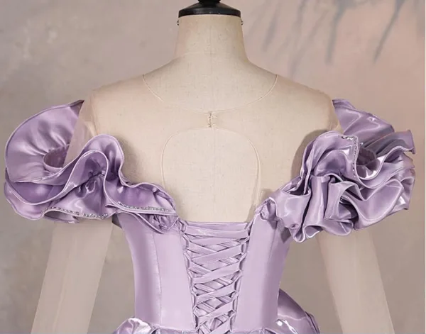 Elegant Lavender Prom Dresses 2025 Ball Gown Ruffle Scoop Neck 1/2 Sleeves Backless Floor-Length / Long Formal Dresses