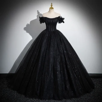 Charmant Noire Paillettes Robe De Bal 2023 Robe Boule De L Épaule Sans Manches Dos Nu Longue Promo Robe De Ceremonie