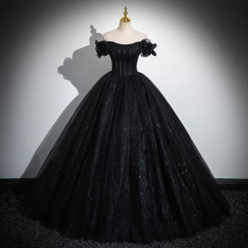 Charming Black Sequins Prom Dresses 2023 Ball Gown Off The Shoulder Sleeveless Backless Floor Length Long Prom Formal Dresses