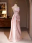 Sexy Pearl Pink Pearl Satin Prom Dresses 2024 Trumpet / Mermaid Strapless Sleeveless Backless Floor-Length / Long Prom Formal Dresses