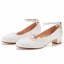 Élégant Blanche En Dentelle Fleur Chaussure De Mariée 2022 Bride Cheville 3 cm Talons Épais Talon Bas À Bout Rond Mariage Talons Hauts