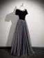 Bling Bling Black Sequins Prom Dresses 2026 A-Line / Princess Scoop Neck Short Sleeve Floor-Length / Long Tulle Formal Dresses