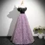 Chic / Beautiful Lavender Flower Rhinestone Prom Dresses 2025 A-Line / Princess Off-The-Shoulder Short Sleeve Backless Floor-Length / Long Formal Dresses