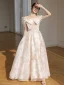 Chic / Beautiful Blushing Pink Bow Printing Bridesmaid Dresses 2023 A-Line / Princess Short Sleeve Backless Floor-Length / Long Bridesmaid Dresses