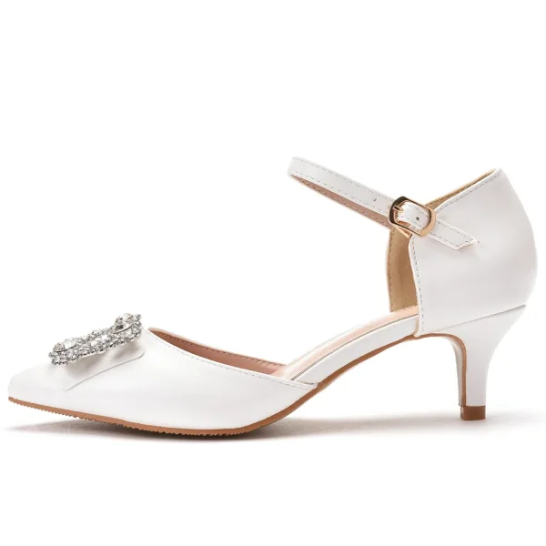 Chic / Beautiful White Rhinestone Wedding Shoes 2022 5 cm Stiletto Heels Pointed Toe Wedding High Heels