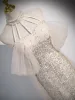 Charming White Beading Sequins Evening Dresses 2024 A-Line / Princess High Neck Sleeveless Backless Floor-Length / Long Evening Party Formal Dresses