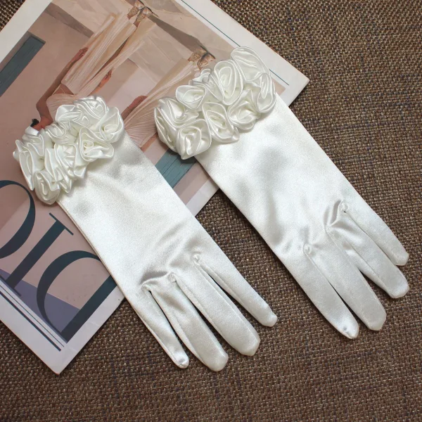 Vintage / Originale Ivoire Satin Fleur Mariage Gants Mariage 2025