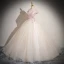 Elegant Champagne Beading Sequins Lace Flower Appliques Prom Dresses 2024 Ball Gown Off-The-Shoulder Sleeveless Backless Floor-Length / Long Prom Formal Dresses