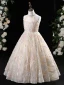 Chic / Beautiful Champagne Beading Sequins Lace Flower Birthday Flower Girl Dresses 2024 A-Line / Princess High Neck Sleeveless Floor-Length / Long