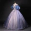 Vintage / Retro Ocean Blue Beading Sequins Prom Dresses 2023 Ball Gown Off-The-Shoulder Short Sleeve Backless Floor-Length / Long Formal Dresses