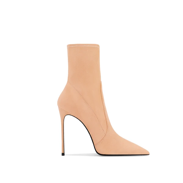Fashion Khaki Evening Party Womens Boots 2024 Leather 10 cm Stiletto Heels Pointed Toe Boots High Heels