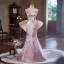 Chic / Belle Rougissant Rose En Dentelle Fleur Robe De Soirée 2024 Trompette / Sirène Bustier Sans Manches Dos Nu Noeud Train De Balayage Soirée Robe De Ceremonie