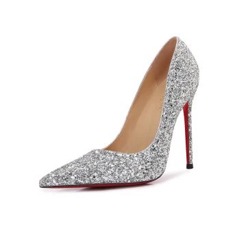 Sexy Sølv Aften Paljetter Pumps 2023 Lær 12 Cm Stiletthæler Spisse Pumps Høyhælte