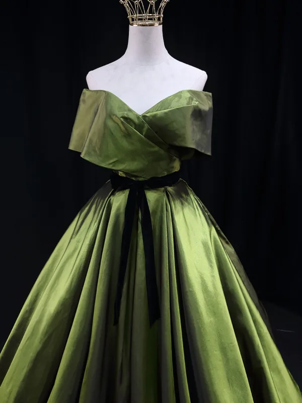 Demure Sage Green Bow Sash Prom Dresses 2025 Ball Gown Strapless Sleeveless Backless Floor-Length / Long Prom Formal Dresses