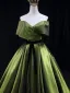 Demure Sage Green Bow Sash Prom Dresses 2025 Ball Gown Strapless Sleeveless Backless Floor-Length / Long Prom Formal Dresses